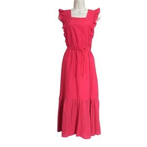 Liv Los Angeles Pink Eyelet Sleeveless Ruffle Tiered Pullover Summer Dress